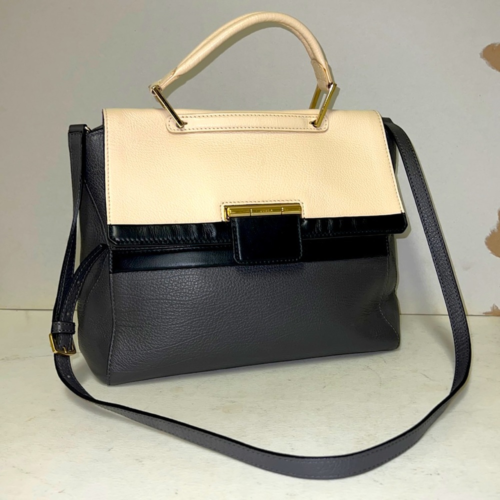 Furla Two-Tone Cream, Black & Gray Leather Satchel